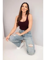 Dámské kalhoty se širokou nohavicí a odřeninami džínové