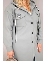 Dámský plášť Plus Size s kapucí zapínaný na knoflíky šedý