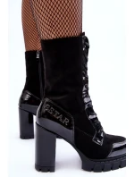 Kůže Šněrovací Boty Na Masivním Sloupku Černá Khariah