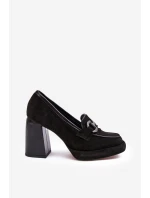 Kožené lodičky na masivním sloupku Laura Messi 2706 černé