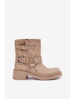 Kožené Dámské Botky Na Nízkém Bloku Se Pásky Zazoo 3644 Béžové
