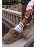 Dámské sněhule na platformě s kožešinou a výšivkou tmavě béžové Querina