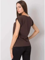 Tmavě hnědé bavlněné dámské tričko T-shirt s ohrnutými rukávky Feel Good (4833.24P)