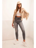 Dámská bunda z eko kůže s třásněmi v boho stylu světlá camelová Dámská bunda z eko kůže s třásněmi v boho stylu světlá camelová