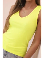 Top dámský bavlněný na ramínkách s výstřihem do V neonově žlutý