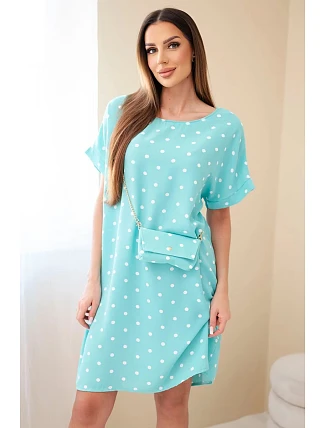 Dámské šaty s puntíky, s krátkým rukávem a kabelkou mentolová