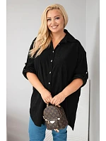 Dámská košile Plus Size z viskózy manšestrová s připínacími rukávy černá Dámská košile Plus Size z viskózy manšestrová s připínacími rukávy černá