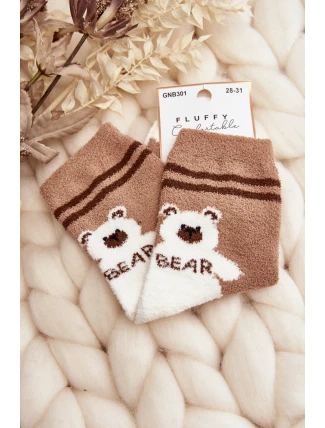 Mládežnické teplé ponožky s medvědem světle hnědé