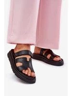 Dámské Pantofle Z Přírodní Kůže Na Platformě Zazoo 40440 Černé