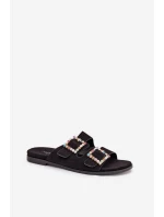 Sandály S Přezkami Na Ploché Podpatky Černé Tovira