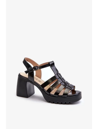 Dámské lakované sandály na vysokém podpatku, Black Aninifer
