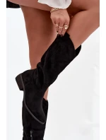 Dámské kozačky ve western stylu na nízkém podpatku Cherrie – černé, eko semiš