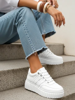 Dámské kožené tenisky s tlustou platformou bílé FashionStreet ZY1394