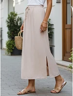 Dámská viskózová maxi sukně s elastickým pasem béžová FashionStreet CY0514 Dámská viskózová maxi sukně s elastickým pasem béžová FashionStreet CY0514
