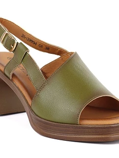 Dámské kožené sandály na podpatku zelené Vinceza 26-39994