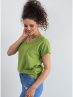 Bavlněné tričko s výstřihem do V, světle zelené