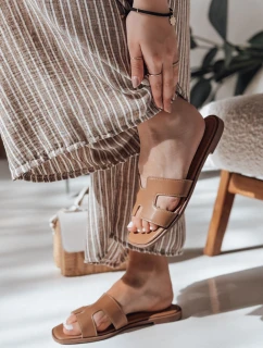 KLASSINO khaki FashionStreet dámské žabky s výřezem ZY0881