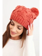 Dámská zimní čepice vlněná s hrubým copánkovým vzorem K458 rezavá