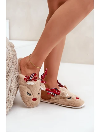 Vánoční Pantofle S Motivem Sobů Béžové Sylaia