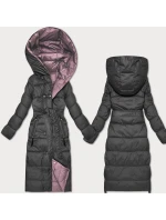 Grafitovo-růžová oboustranná zimní bunda s páskem Minority (M2-6519-27+52) Grafitovo-růžová oboustranná zimní bunda s páskem Minority (M2-6519-27+52)