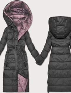 Grafitovo-růžová oboustranná zimní bunda s páskem Minority (M2-6519-27+52)