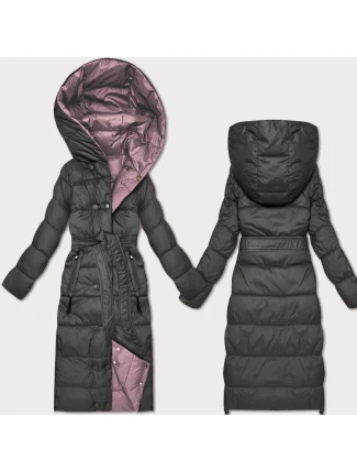 Grafitovo-růžová oboustranná zimní bunda s páskem Minority (M2-6519-27+52) Grafitovo-růžová oboustranná zimní bunda s páskem Minority (M2-6519-27+52)