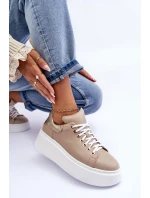 Dámské kožené sportovní boty na platformě Bežové Lemar 10150 Dámské kožené sportovní boty na platformě Bežové Lemar 10150