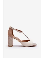 Kožené sandály na podpatku Laura Messi 2759 béžové