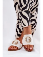 Eko Kožené Ploché Sandály Dámské S Dekorativním Detalem Bílé Frelie