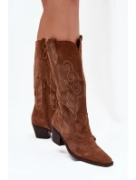 Semišové Dámské Kovbojské Boty Na Podpatku Camel Karira
