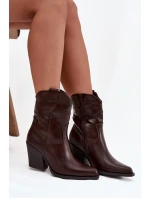 Dámské Kovábojky Eko Kůže Na Podpatku Čokoládové Sorelia