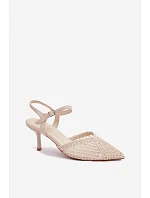 Idira Světle béžové sandály s síťkou na podpatku pletené Idira Světle béžové sandály s síťkou na podpatku pletené