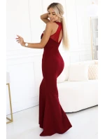 617-2 Dlouhé šaty ve tvaru mořské panny s černou krajkou a síťovinou - vínové 617-2 Dlouhé šaty ve tvaru mořské panny s černou krajkou a síťovinou - vínové