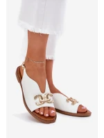 Dámské Sandály Na Plochém Podpatku Se Zlatou Dekorací Bílé Amelira