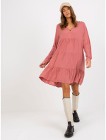 Prašně růžové dámské oversize šaty s volánem SUBLEVEL