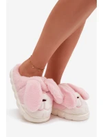 Dámské huňaté pantofle s motivem králíčka – růžové Faylen