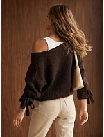 Dámský oversize kardigan bez zapínání, čokoládová barva, FashionStreet MY2564 Dámský oversize kardigan bez zapínání, čokoládová barva, FashionStreet MY2564