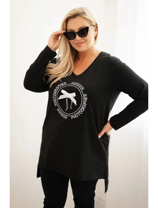 Dámská blůza s delší zadní částí a potiskem černá