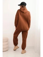 Dámský teplákový komplet zateplený z bavlny s kapucí camelový