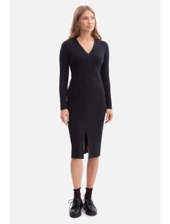 B307 Pletené tužkové šaty - černé