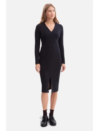 B307 Pletené tužkové šaty - černé