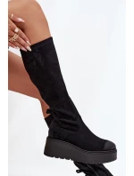 Dámské Kozáky Před Kolena Na Platformě A Klínu Černé Vinceza 58342