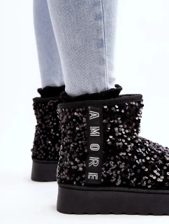 Dámské sněhule na platformě zdobené flitry, černá Silmo