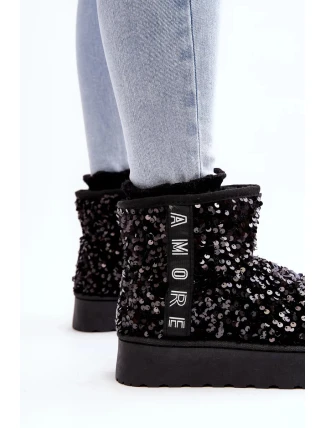 Dámské sněhule na platformě zdobené flitry, černá Silmo Dámské sněhule na platformě zdobené flitry, černá Silmo