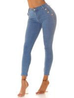 Sexy úzké džíny s vysokým pasem a zlatými detaily