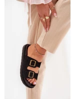 Dámské Pantofle S Přezkami Na Korek Podošve Černé Sercele Dámské Pantofle S Přezkami Na Korek Podošve Černé Sercele