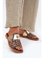 Elegantní Sandály Z Přírodní Kůže Na Ploché Podpatky Zazoo 40423 Panterka