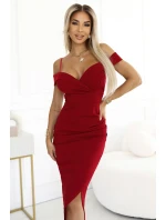 564-8 CALLIE Midi šaty s odhalenými rameny a výstřihem - MORRONEY 564-8 CALLIE Midi šaty s odhalenými rameny a výstřihem - MORRONEY