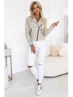 481-4 Semišové ramonesky s dlouhými rukávy a zipy - světle béžové