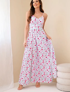 Dámské maxi šaty s květinovým vzorem na ramínkách se zavazováním na zádech modré